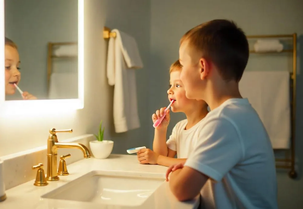 bathroom vanity with mirror and lights